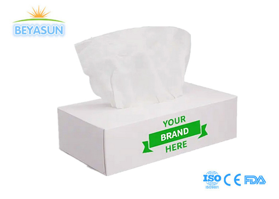 Caixa suave de tecido facial 2 Ply 11GSM 130 folhas de madeira virgem Pulpa Branca Caixa plana de papel de tecido