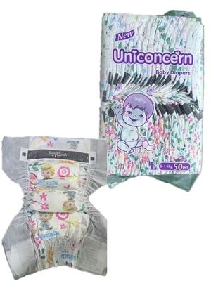 Fabrica poderosa Preço baixo, todos os tamanhos podem ser negociados Uniconcern de nível A fraldas de bebê Inventário de fraldas de bebê por atacado